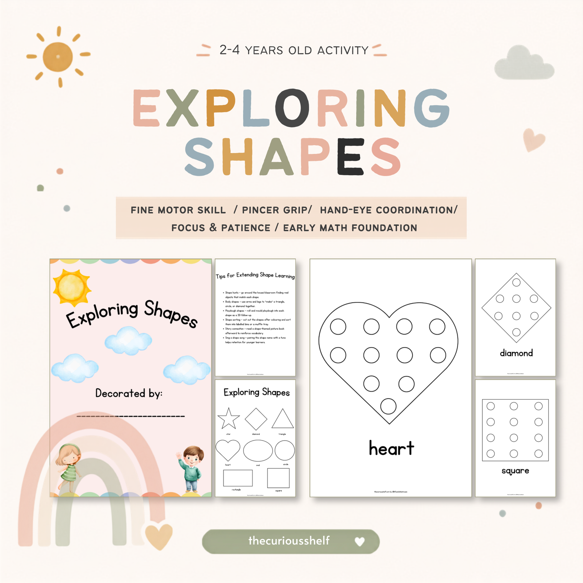 Exploring Shapes dot marker printable cover page for toddlers
