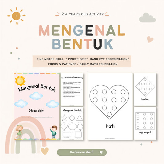 Mengenal Bentuk: Montessori Kertas Latihan (Activity Sheet) Dot Marker Pelekat Dot Bahasa Melayu untuk Kanak-Kanak (2-4 Tahun)