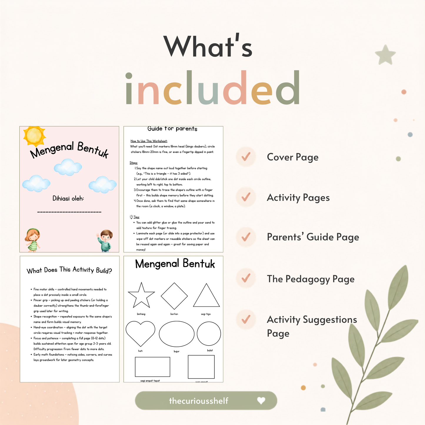 Mengenal Bentuk: Lembaran Kerja (Activity Sheeyt) Dot Marker Dot Sticker Bahasa Melayu untuk Kanak-Kanak (2-4 Tahun)