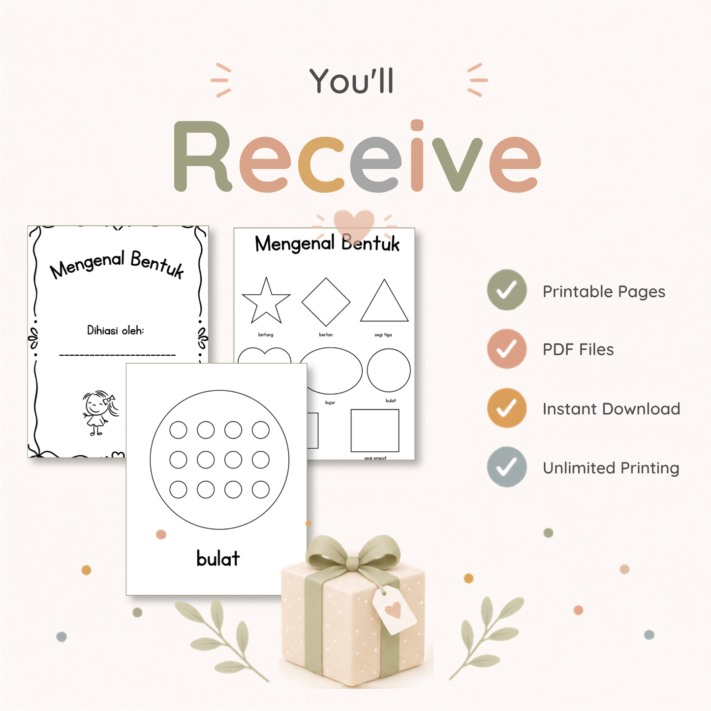 Mengenal Bentuk: Lembaran Kerja (Activity Sheeyt) Dot Marker Dot Sticker Bahasa Melayu untuk Kanak-Kanak (2-4 Tahun)