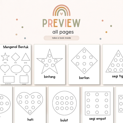 Mengenal Bentuk: Lembaran Kerja (Activity Sheeyt) Dot Marker Dot Sticker Bahasa Melayu untuk Kanak-Kanak (2-4 Tahun)